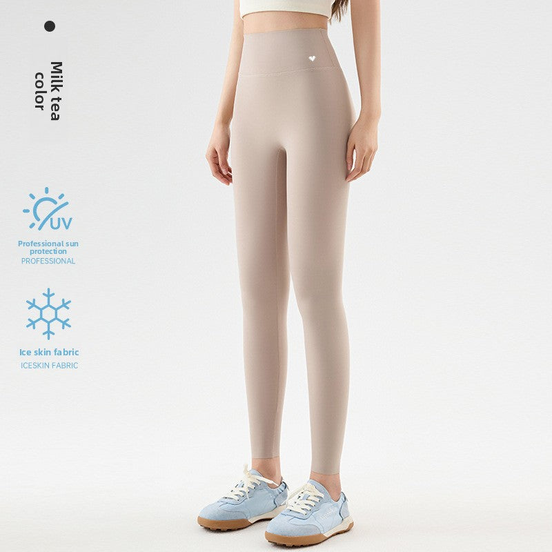 Leggings corti a vita alta in seta ghiaccio da donna