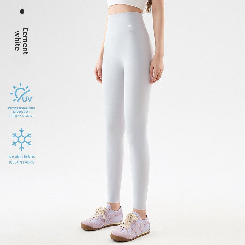 Leggings corti a vita alta in seta ghiaccio da donna