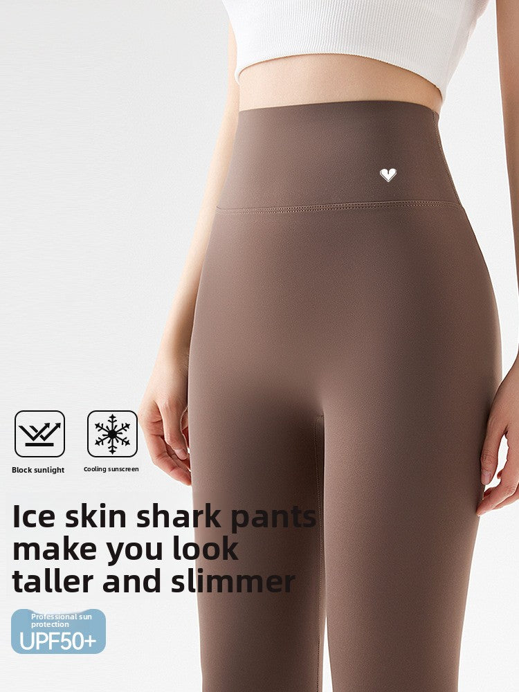 Leggings corti a vita alta in seta ghiaccio da donna