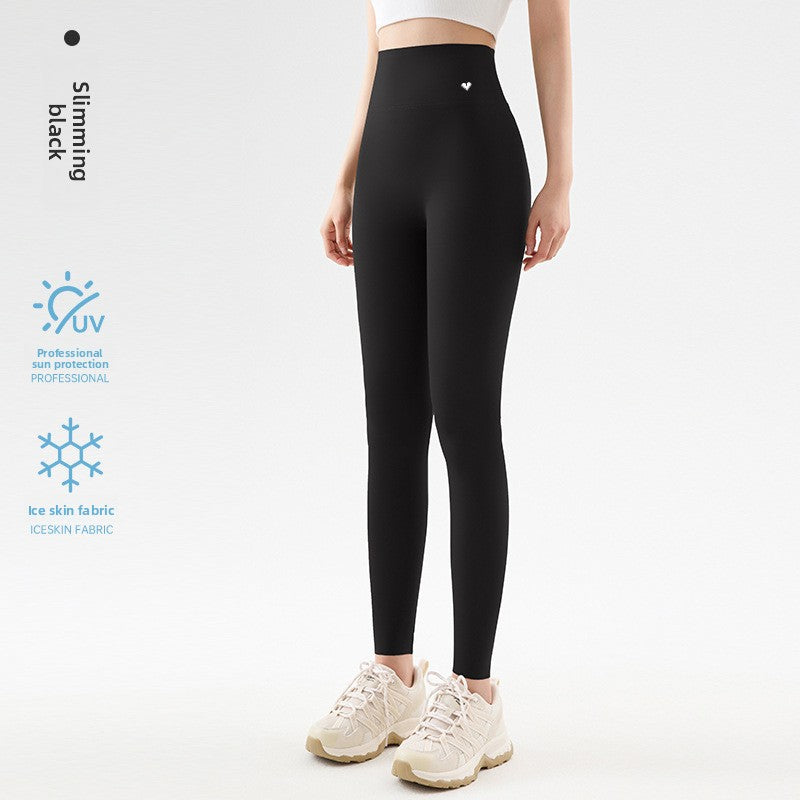 Leggings corti a vita alta in seta ghiaccio da donna