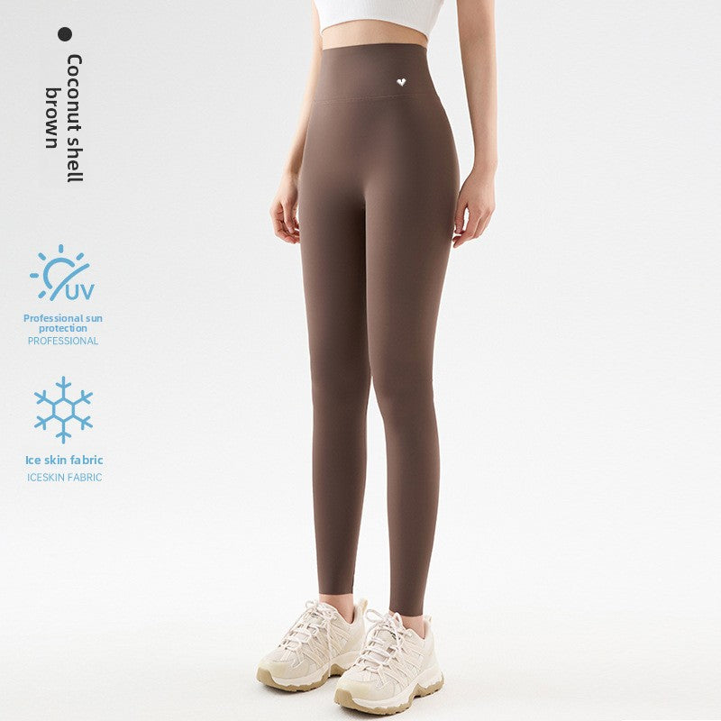 Leggings corti a vita alta in seta ghiaccio da donna
